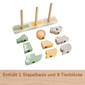 Jucarie din lemn Fisher-Price pentru sortare si stivuire animale, 9 blocuri - Img 5