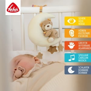 Jucarie muzicala Fehn Teddy in Luna 20 cm melodie Brahms Wiegenlied lavabila - Img 3