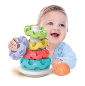 Jucarie pentru bebelusi Clementoni Bunte Stapelringe - 5 inele colorate din plastic reciclat - Img 5
