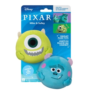 Jucarie pentru caini Disney Pixar Mike si Sulley, 2 bucati, 9 cm, cu zornaitoare