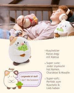 Jucarie Plus NICI MyMochi Angy 27 cm Pisica Tricolora cu Kaktus Design Kawaii - Img 3