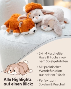 Jucarie Plush 2in1 NICI Hase si Fuchs 25cm - Portocalie, Moale, Transformabila - Img 5