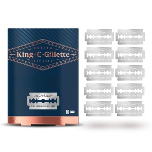 King C Gillette Lame de Ras Barbati 10 Bucati Otel Inoxidabil Precizie Platinata