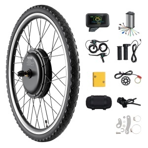 Kit bicicleta electrica VEVOR 1000W, 48V 420RPM ph650mm Roata fata E-Bike Hub Kit de motor cu controler de viteza imbunatatit, kit de prindere a acceleratiei, afisaj LCD si sistem PAS pentru biciclete de sosea