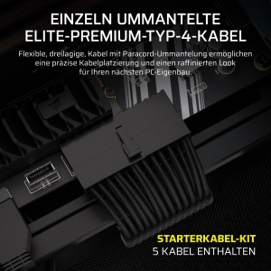 Kit de cabluri Corsair Elite Premium Type 4, 24-pini, negru, cu umplutura Paracord - Img 2