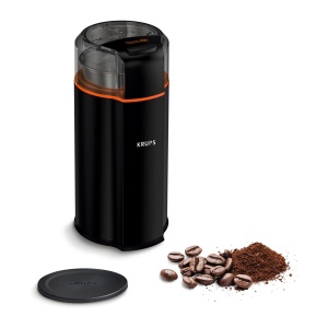 Krups GX3328 Rasnita electrica de cafea si condimente Silent Vortex | Rasnita 3 in 1 pentru boabe de cafea, condimente, ierburi | super silentios | Se poate folosi in masina de spalat vase | Bol de macinat detasabil + capac | Negru