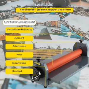 Laminator manual VEVOR 750 mm, constructie metalica, roluri din cauciuc - Img 6