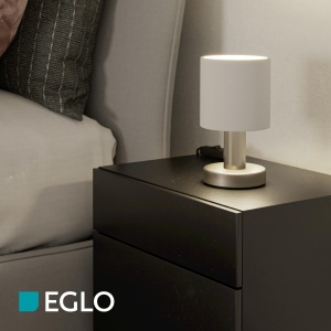 Lampa de masa EGLO Monetto, baza argintie, abajur textil alb, E14, H 18 cm - Img 4