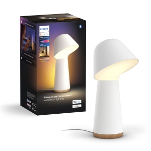 Lampa de masa inteligenta Philips Hue Twilight pentru somn si trezire, lumina alba si colorata, compatibila Bluetooth, control vocal cu Alexa, Apple Home si Google Assistant, alb - Img 1