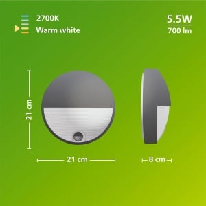 Lampa de perete Philips Capricorn LED cu senzor de miscare, 5,5 W, gri - Img 8