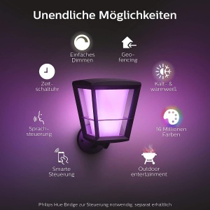 Lampa de perete Philips Hue Econic pentru exterior, neagra, 1040lm, 16 milioane culori - Img 2