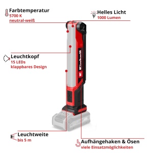 Lampa LED Einhell TE-CL 181000 S Li Solo 1000 Lumen Cap Pliabil - Img 3