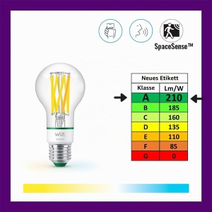 Lampa LED inteligenta WiZ A60, E27, Energie clasa A, economisire energie 40 - Img 2