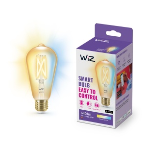 Lampa LED WiZ Amber Amber E27 (640 lm), Pachet de 1 lampa cu filament de 50 W in design vintage cu lumina reglabila chihlimbar, Control inteligent al iluminatului prin Wi-Fi prin voce/aplicatie