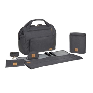 LASSIG Baby Twin Bag Geanta scutece Geanta pentru bebelusi cu functie rucsac incl. accesorii de schimb/Goldie Twin Bag, antracit, 1 bucata (1 pachet)