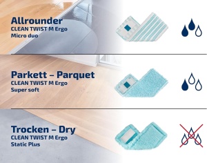 Leifheit Set CLEAN Twist M Flat Mop Ergo 2.0, mop de podea cu capac supersoft pentru curatarea umeda pe parchet, laminat si lemn natural, mop cu sistem de clic, mop cu tehnologie centrifuga - Img 7