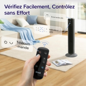 LEVOIT Ventilator turn cu telecomanda 92 cm ventilator puternic silentios 23 dB 3 moduri 5 viteze oscilatie 90 deg cronometru 12 ore afisaj LED clasic - Img 2