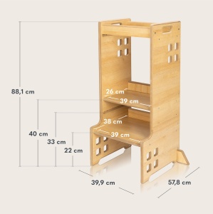 LIONELO CASS Ajutor de bucatarie Gadget de bucatarie 2 in 1 Montessori Turn de invatare De la 1 an Bara de siguranta reglabila pe inaltime Scaun de bucatarie stabil Raft de carti Pana la 30 kg - Img 9
