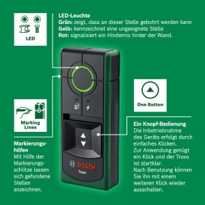 Localizator Bosch Truvo de generatia a 2-a operare simpla cu un singur buton localizare usoara a cablurilor sub tensiune si a obiectelor metalice scan - Img 6