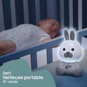 Lumina de noapte Chicco Bunny, lampa portabila pentru iepurasi cu muzica clasica si sunete linistitoare, doua moduri in evolutie, lumina de noapte portabila si lumina de orientare, 0 luni+, neutru - Img 2