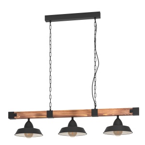 Lustra suspendata EGLO Oldbury, design industrial, lemn masiv si otel, 118 cm