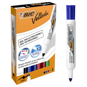 Marker abia vizibil BIC Velleda 1711, set 4 culori, varf rotund 0.6 mm