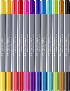 Marker dual Faber-Castell Goldfaber Aqua, 12 culori, cu varf pensula si fineliner - Img 2