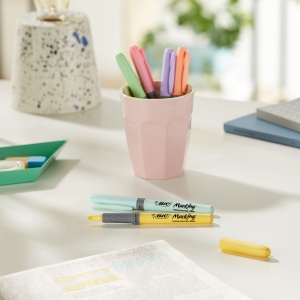 Marker Pastel BIC Highlighter Grip, 6 culori, varf oblic, confortabil - Img 2
