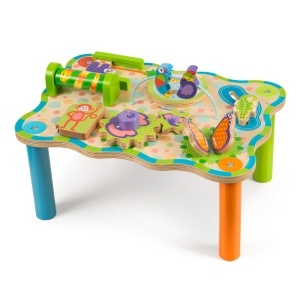 Masa de activitati pentru copii Melissa Doug First Play, din lemn, design jungla, 8 jocuri interactive