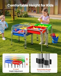 Masa de Activitati pentru Copii VEVOR, 4 Statia, Ajustabila pe 3 Niveluri, cu Containere Detasabile - Img 5