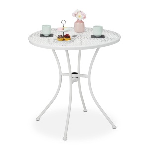 Masa de Gradina Relaxdays, cu Loc pentru Umbrela, 72 x 70 cm, Alb