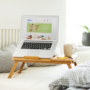 Masa pentru laptop Relaxdays din bambus, ajustabila pe inaltime, 30,5 x 72,5 x 35 cm - Img 2