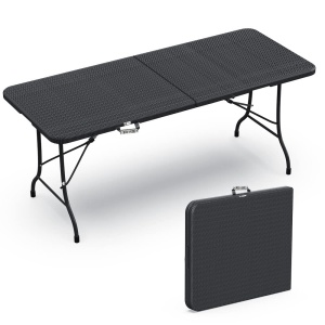 Masa plianta VOUNOT 180x75 cm, pentru gradina, terasa, camping, culoare neagra