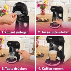 Masina de capsule Bosch Tassimo happy friendly TAS107E, peste 70 de bauturi, potrivita pentru toate canile, oprire automata, durabila, perfect dozata, economie de spatiu, 1400 W, crem/negru - Img 6