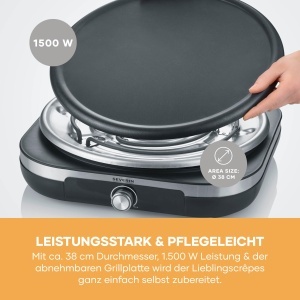 Masina de Crepes SEVERIN CM 2199, Grill Plata XXL 38 cm, 1500 W, Inox Negru - Img 6