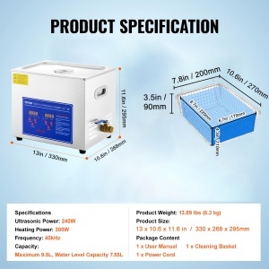 Masina de curatat cu ultrasunete VEVOR Masina de curatat cu ultrasunete din otel inoxidabil 10L Temporizator de incalzire digitala Curatarea bijuteriilor pentru uz casnic personal comercial - Img 7
