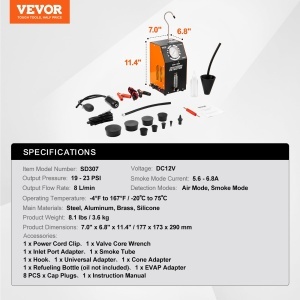 Masina de fum VEVOR SD307, 8 Lmin, 12V, cu manometru si accesorii - Img 7