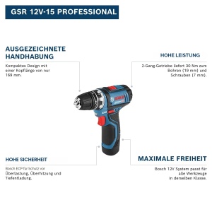 Masina de gaurit si insurubat Bosch Professional GSR 12V-15 2x20Ah LED Compacta - Img 2