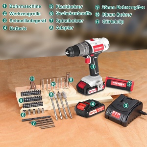 Masina de gaurit si insurubat HYCHIKA 18V 45 Nm 2 viteze set cu 53 accesorii - Img 7