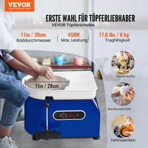 Masina de Modelat Ceramica VEVOR 450 W, Roda de 28 cm, cu Pedal si Accesorii - Img 2