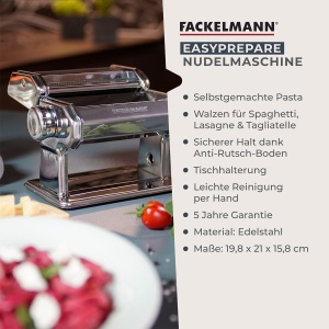 Masina de paste Fackelmann #easyprepare pentru paste delicioase - accesorii pentru foi de lasagna, tagliatelle si spaghete - inclusiv suport de masa si baza antiderapanta, alb/albastru-gri - Img 2