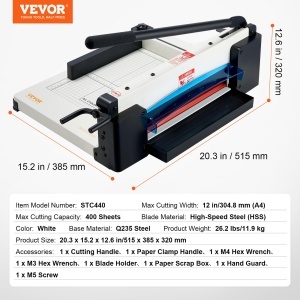 Masina de taiat hartie VEVOR STC440, capacitate 400 coli, taiere A4, alba - Img 7
