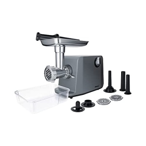 Masina de tocat carne electronica Steba, 3 discuri perforate (3, 5, 8 mm), deschidere mare de iesire cu 6,6 cm, cutit din otel inoxidabil de inalta calitate, 1200 wati, MG 3000Pro, otel inoxidabil/gri - Img 1
