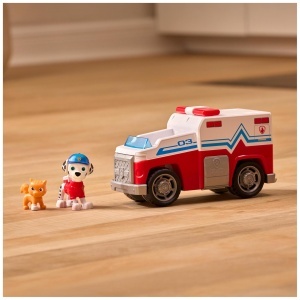 Masinuta de salvare Paw Patrol Marshall, 15 cm, cu mecanism pull-back, 2 figurine incluse - Img 2