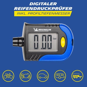 MICHELIN Tester de presiune in anvelope Manometru digital de presiune a aerului Manometru de presiune in anvelope cu indicator de adancime a benzii de rulare pentru anvelope, afisaj LCD, pentru masina, bicicleta, motocicleta, rulota si remorca - Img 2