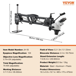 Microscop VEVOR JH-1B Zoom 7X-45X LED Ring USB Stativ Multidirectional - Img 7
