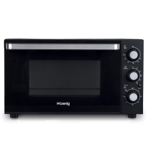 Mini cuptor electric H.Koenig 30L FO30 compact, de sine statator, multifunctional, puternic 1500W, programabil - 6 moduri, 230deg, temporizator 60 min, geam termopan cu usa de sticla, tava de copt antiaderenta - Img 1