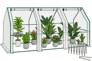 Mini Sera VOUNOT 270x90x90 cm, Stabila, Alb, cu 3 Feronerie pentru Ventilare