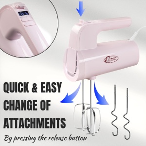 Mixer de mana Bestron Power, mixer de mana puternic cu 6 niveluri, functie turbo si afisaj LCD, mixer cu 2 teluri si 2 carlige pentru aluat, usor de 1 kg, culoare: roz - Img 4