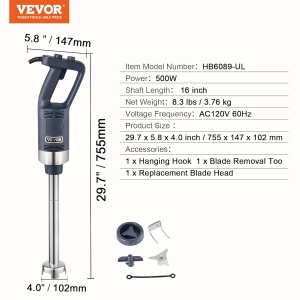 Mixer vertical VEVOR HB6089-UL, 500 W, 40,64 cm, cu viteza variabila - Img 7
